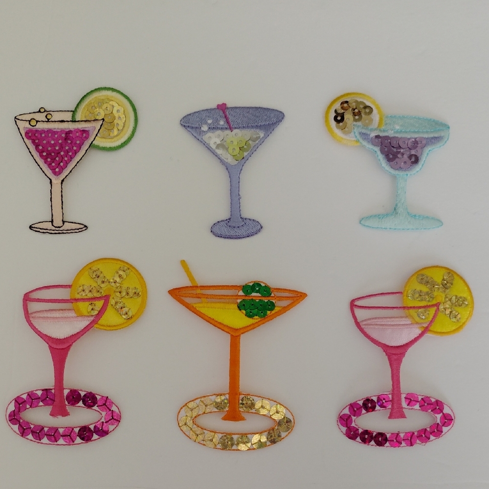 Colorful Cocktail Iron On Appliques Embroidered And Sequined - NEW